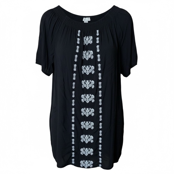 LOFT Dresses & Skirts - LOFT Dark Blue dress with White Embroidery